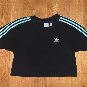 Adidas black and aqua semi crop top